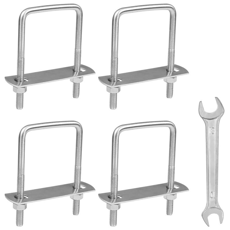 Yinpecly 4 Pack M6 Square U-Bolts, 50mm (2") Inner Width 80mm (3.15") Length, 304 Stainless Steel U Bolts with Frame Plates & Nuts & Washers for Automobiles Trailer, Ski Boat, Sailboat, Trailer - Image 1